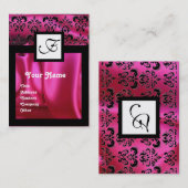 PINK FUCHSIA SILK DAMASK CLOTH ,SQUARE MONOGRAMM VISITENKARTE (Vorne/Hinten)