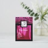 PINK FUCHSIA SILK DAMASK CLOTH ,SQUARE MONOGRAMM VISITENKARTE (Stehend Vorderseite)