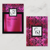 PINK FUCHSIA SILK DAMASK CLOTH ,SQUARE MONOGRAMM VISITENKARTE (Vorne/Hinten)