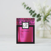 PINK FUCHSIA SILK DAMASK CLOTH ,SQUARE MONOGRAMM VISITENKARTE (Stehend Vorderseite)