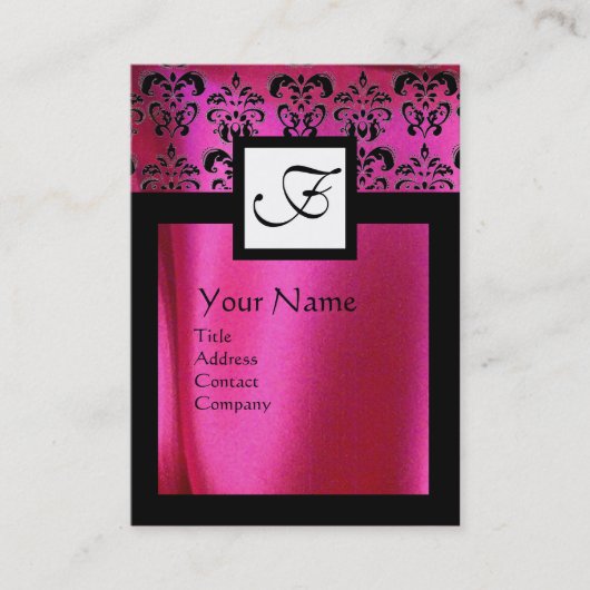 PINK FUCHSIA SILK DAMASK CLOTH ,SQUARE MONOGRAMM VISITENKARTE (Vorderseite)