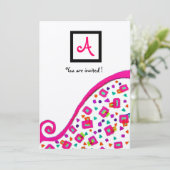 PINK FUCHSIA SILVER ABSTRAKT DEKO SQUARE MONOGRAMM EINLADUNG (Stehend Vorderseite)