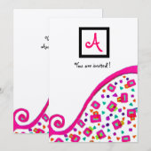 PINK FUCHSIA SILVER ABSTRAKT DEKO SQUARE MONOGRAMM EINLADUNG (Vorne/Hinten)