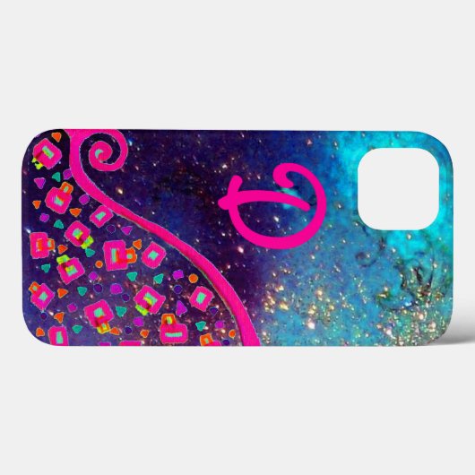 PINK FUCHSIA TURQUOISE BLUE ABSTRAKT DEKO MONOGRAM Case-Mate iPhone HÜLLE (Rückseite (Horizontal))