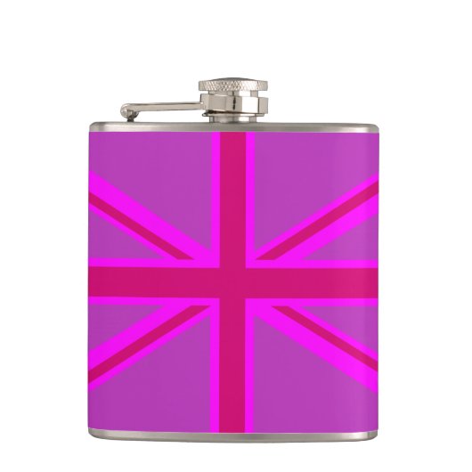 Pink Fuchsia Union Jack Flag Design Flachmann (Vorderseite)