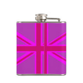 Pink Fuchsia Union Jack Flag Design Flachmann (Rückseite)