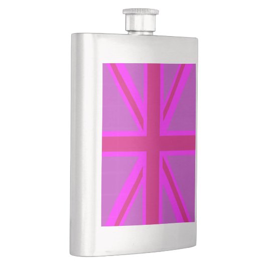 Pink Fuchsia Union Jack Flag Design Flachmann (Rechts)