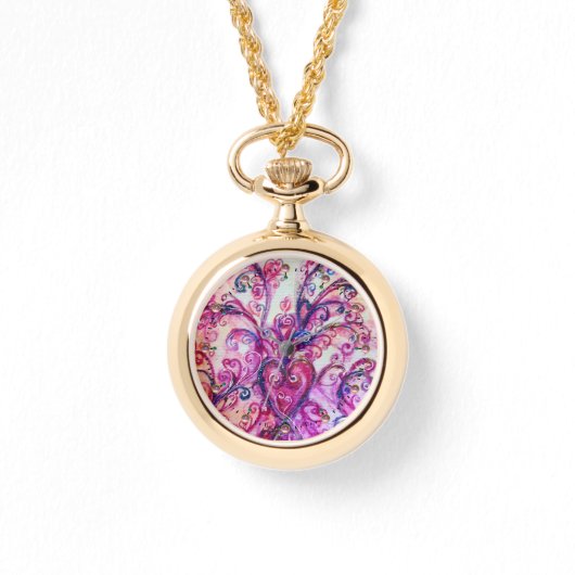 PINK FUCHSIA WHIMSICAL SCHNÖRKEL MIT HERZ ARMBANDUHR (Vorderseite)