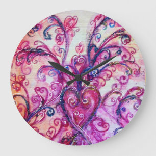 PINK FUCHSIA WHIMSICAL SCHNÖRKEL MIT HERZ GROßE WANDUHR