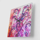 PINK FUCHSIA WHIMSICAL SCHNÖRKEL MIT HERZ QUADRATISCHE WANDUHR (Winkel)