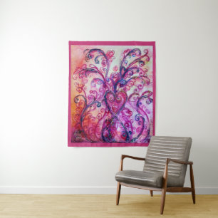 PINK FUCHSIA WHIMSICAL SCHNÖRKEL MIT HERZ WANDTEPPICH