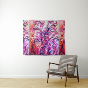 PINK FUCHSIA WHIMSICAL SCHNÖRKEL MIT HERZ WANDTEPPICH