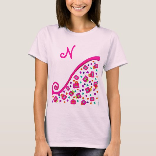 PINK FUCHSIA WHITE ABSTRAKT DEKO MONOGRAM T-Shirt (Vorderseite)