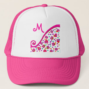 PINK FUCHSIA WHITE ABSTRAKT DEKO MONOGRAM TRUCKERKAPPE