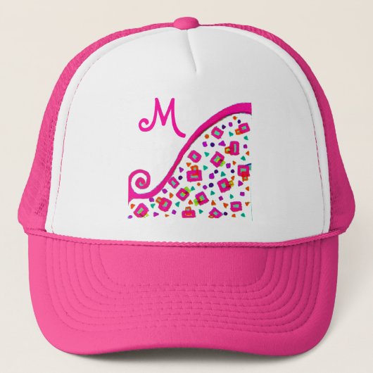 PINK FUCHSIA WHITE ABSTRAKT DEKO MONOGRAM TRUCKERKAPPE (Vorderseite)