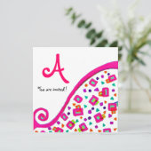 PINK FUCHSIA WHITE ABSTRAKT DEKO SQUARE MONOGRAM EINLADUNG (Stehend Vorderseite)