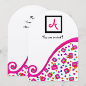 PINK FUCHSIA WHITE ABSTRAKT DEKO SQUARE MONOGRAM EINLADUNG (Vorne/Hinten)