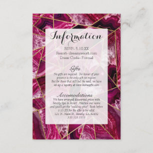 Pink Fuchsia White Agate Gold Geometrische Dreieck Begleitkarte