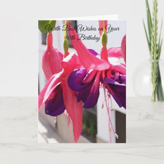 Pink Fuchsias Floral Personalisiert 90. Geburtstag Karte (Vorderseite)