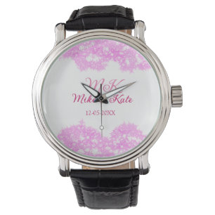 Pink fügen Sie Pärchennamen Datum monogramm Glitze Armbanduhr