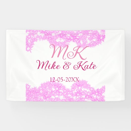 Pink fügen Sie Pärchennamen Datum monogramm Glitze Banner (Horizontal)