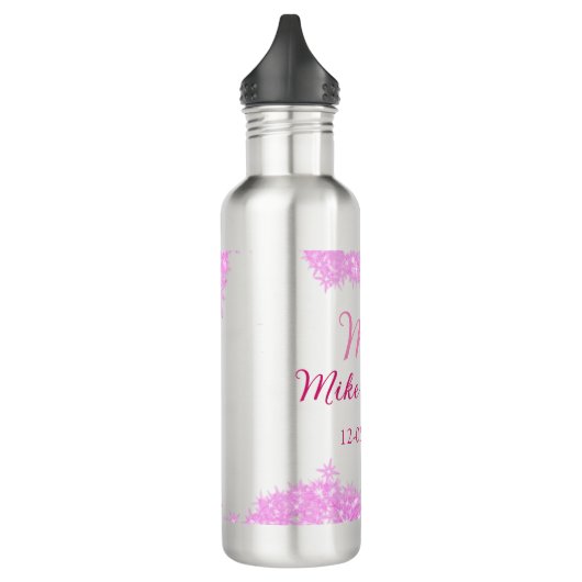 Pink fügen Sie Pärchennamen Datum monogramm Glitze Edelstahlflasche (Links)