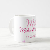 Pink fügen Sie Pärchennamen Datum monogramm Glitze Kaffeetasse (Vorderseite Links)
