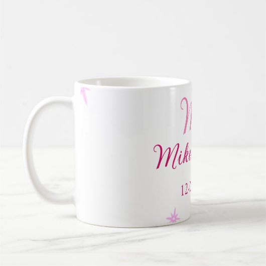 Pink fügen Sie Pärchennamen Datum monogramm Glitze Kaffeetasse (Links)