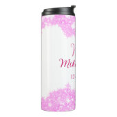 Pink fügen Sie Pärchennamen Datum monogramm Glitze Thermosbecher (Nach links gedreht)