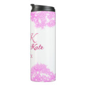 Pink fügen Sie Pärchennamen Datum monogramm Glitze Thermosbecher (Nach rechts gedreht)