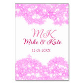 Pink fügen Sie Pärchennamen Datum monogramm Glitze Tischnummer (Rückseite)