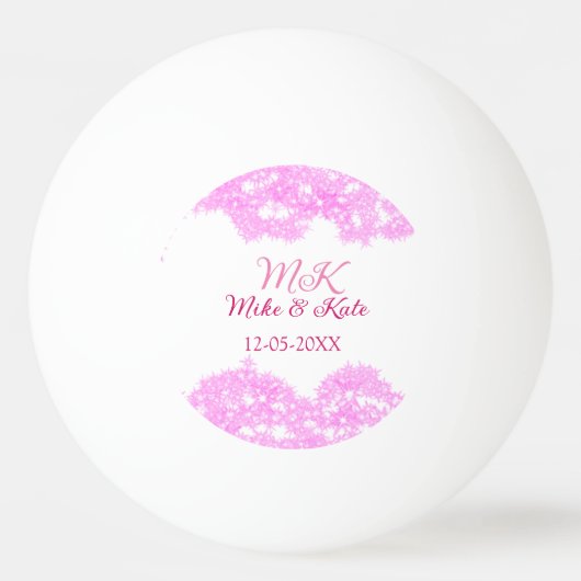 Pink fügen Sie Pärchennamen Datum monogramm Glitze Tischtennisball (Vorderseite)