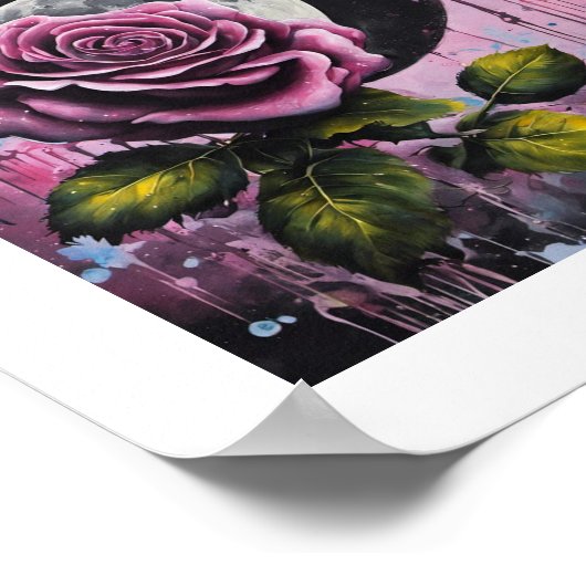 Pink Full Moon Rose Poster (Ecke)