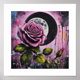 Pink Full Moon Rose Poster