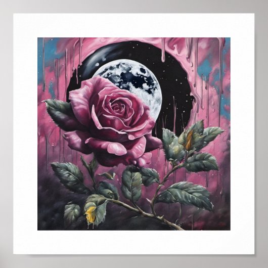 Pink Full Moon Rose Poster (Vorne)