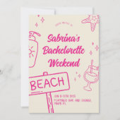 Pink Fun Beach Bachelorette Wochenende Einladung (Vorderseite)