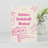 Pink Fun Beach Bachelorette Wochenende Einladung (Stehend Vorderseite)