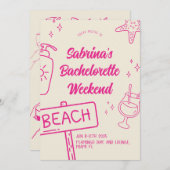 Pink Fun Beach Bachelorette Wochenende Einladung (Vorne/Hinten)