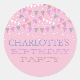 Pink Fun Bunting Birthday PARTY Runder Aufkleber