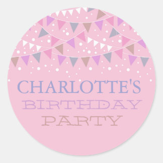 Pink Fun Bunting Birthday | PARTY Runder Aufkleber