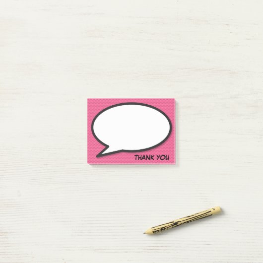 Pink Fun Comic Book Speech Blase Danke Post-it Klebezettel (Auf Schreibtisch)