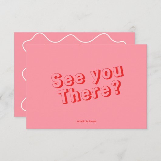 Pink Fun Retro Whimsical Minimalistisch Wedding RSVP Karte (Vorne/Hinten)