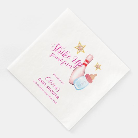 Pink Fun Strike Up Bowling Baby Shower Welcome Serviette (Ecke)