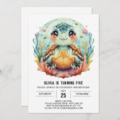 Pink Fun Turtle Girl Geburtstag Einladung (Vorne/Hinten)