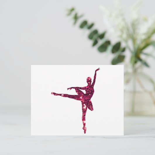 Pink Funkelnd Ballerina Postkarte (Stehend Vorderseite)