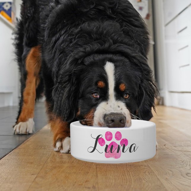 Pink Funkelnd Paw Print Personalize Dog Bowl Napf (Add a touch of sparkle to mealtime with our personalized pet bowl!)