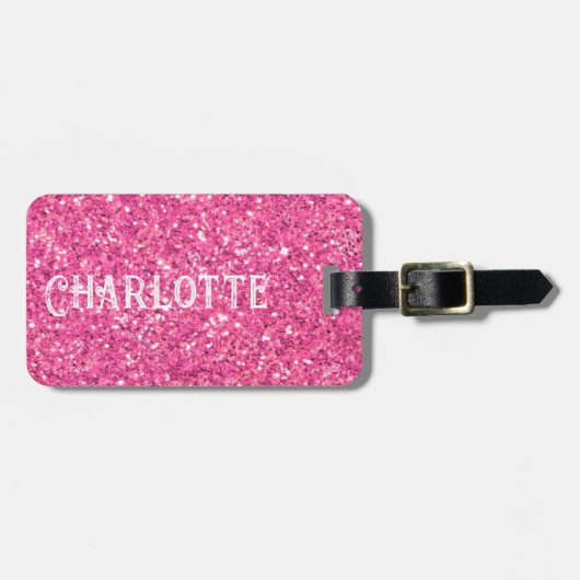 Pink funkelnde Glitzer Gepäckablage Gepäckanhänger (Vorderseite horizontal)