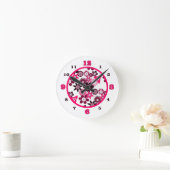 Pink Funky Flowers Runde Wanduhr (Zuhause)