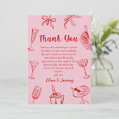 Pink Funky Hand Drawn Wedding Danke Karte (Stehend Vorderseite)
