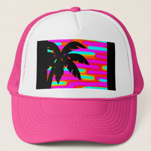 PINK FUNKY SUNSET PALM BALL CAP/HAT TRUCKERKAPPE